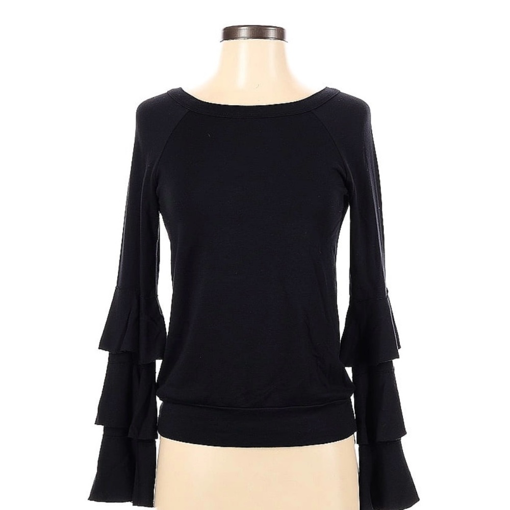 BAILEY 44 Black Ruffle Sleeve Soft TOP SHIRT Small